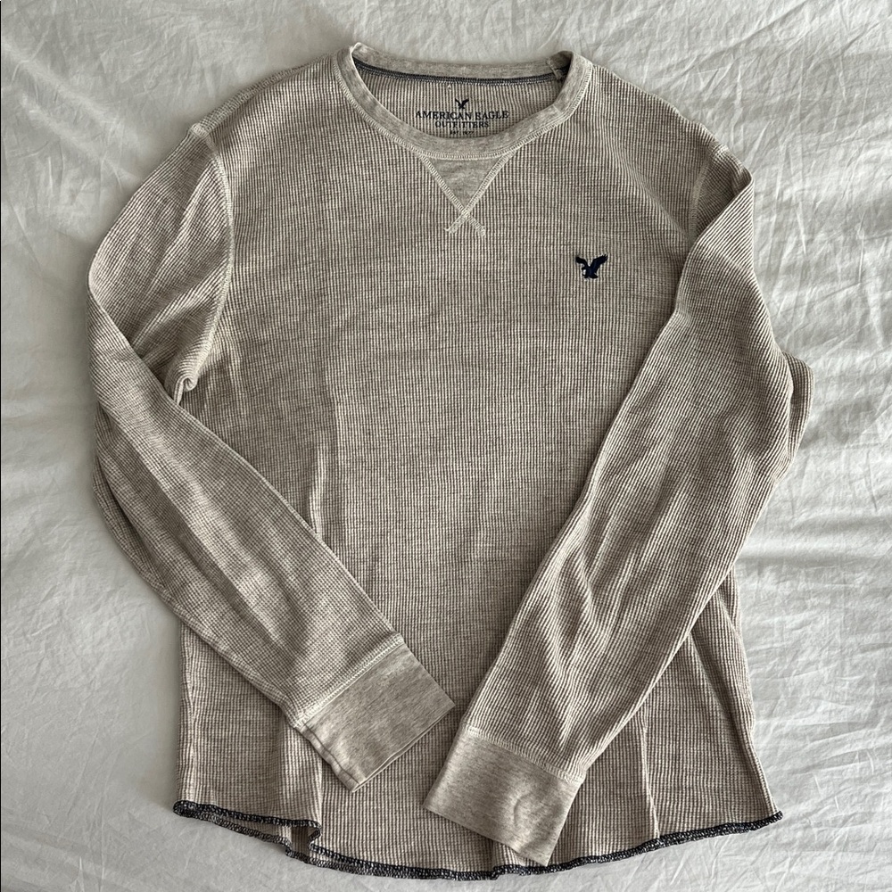 American Eagle Outfitters Waffle Knit Oatmeal Tan Long Sleeve Tee Mens Large